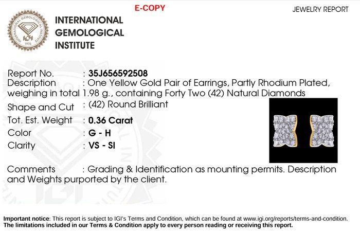 Oorbellen - 18 karaat Geel goud, Gepolijst rhodium - 0.36ct., Handtassen en Accessoires, Oorbellen