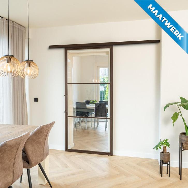 Stalen Schuifdeur met koofsysteem 3 Vlaks Brons Maatwerk Hel, Doe-het-zelf en Bouw, Raamkozijnen en Schuifdeuren, Nieuw, Metaal