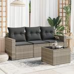 vidaXL 4-delige Loungeset met kussens poly rattan lichtgrijs, Tuin en Terras, Tuinsets en Loungesets, Verzenden, Nieuw
