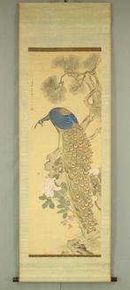 Peacock Perched upon Rocks and Bees Swarming around Flowers