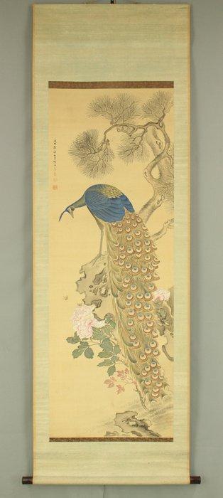 Peacock Perched upon Rocks and Bees Swarming around Flowers, Antiek en Kunst, Antiek | Overige Antiek