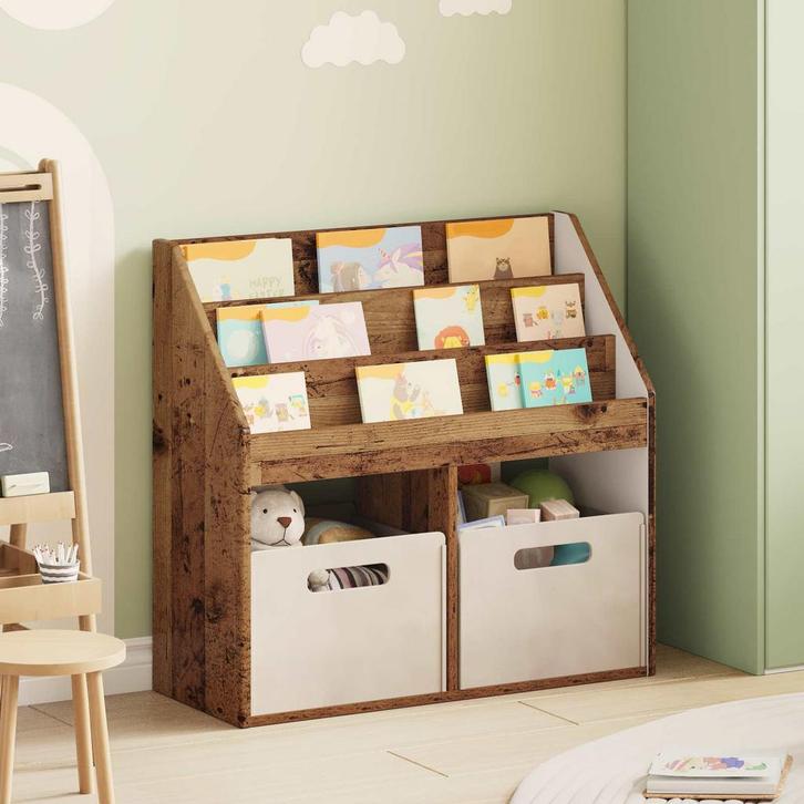 vidaXL Kinderboekenplank Oudhout 72,5 x 29,5 x 69 cm Bewerkt, Huis en Inrichting, Woonaccessoires | Krantenbakken en Lectuurbakken