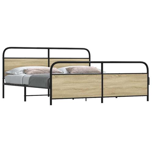 vidaXL Cadre de lit en métal sans matelas chêne sonoma, Maison & Meubles, Chambre à coucher | Lits, Neuf, Envoi