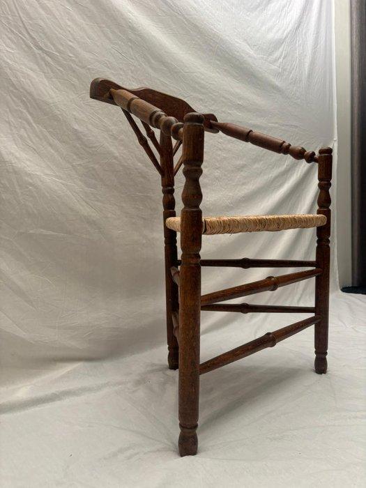 Stoel - Franse Bobbin Hoekstoel met Rieten Afwerking - Hout,, Antiek en Kunst, Curiosa en Brocante