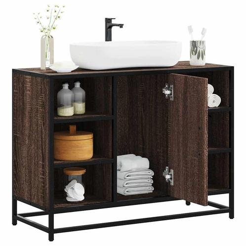 vidaXL Wastafelkast 80x33x60 cm bewerkt hout bruin, Huis en Inrichting, Badkamer | Badkamermeubels, Nieuw, Verzenden
