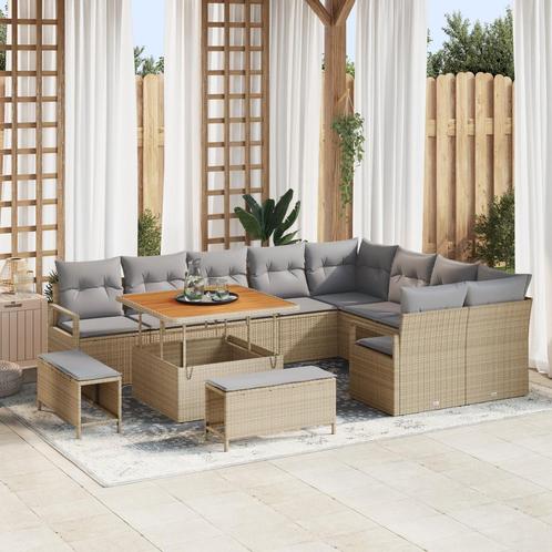 vidaXL 12-delige ligzetel set met kussens in beige poly, Tuin en Terras, Tuinsets en Loungesets, Nieuw, Verzenden