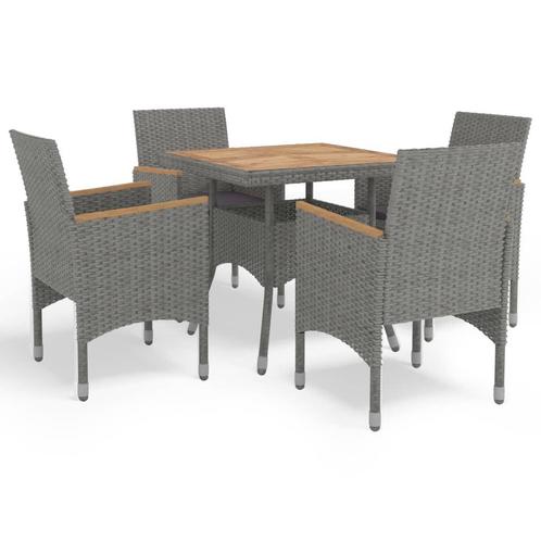 vidaXL 5-delige Tuinset poly rattan en acaciahout grijs, Tuin en Terras, Tuinsets en Loungesets, Tuinset, Nieuw, Verzenden