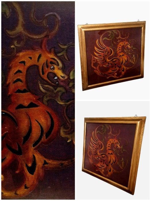 Paneel - Textiel - Drago - 1900 ca., Antiquités & Art, Antiquités | Autres Antiquités