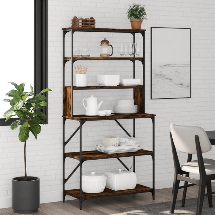 vidaXL Bakkersrek 6-laags 90x40x180 cm bewerkt hout gerookt, Huis en Inrichting, Keuken | Keukenbenodigdheden, Nieuw, Verzenden