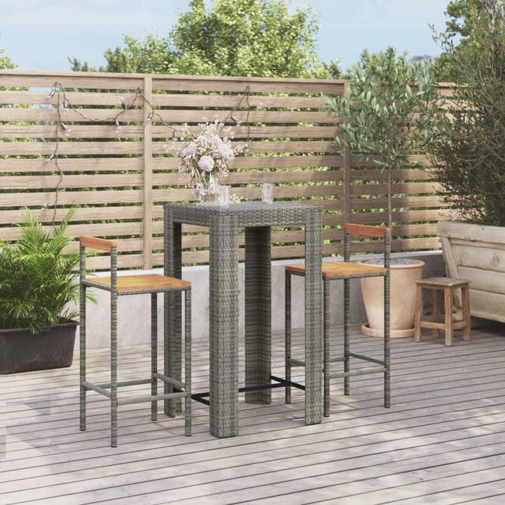 vidaXL 3-delige Tuinbarset poly rattan en massief acaciahout, Tuin en Terras, Tuinsets en Loungesets, Nieuw, Verzenden