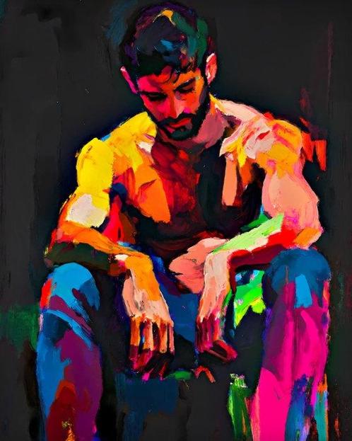 Michael Mey - Reflections in Color ( male pose )  - XL, Antiquités & Art, Art | Peinture | Moderne