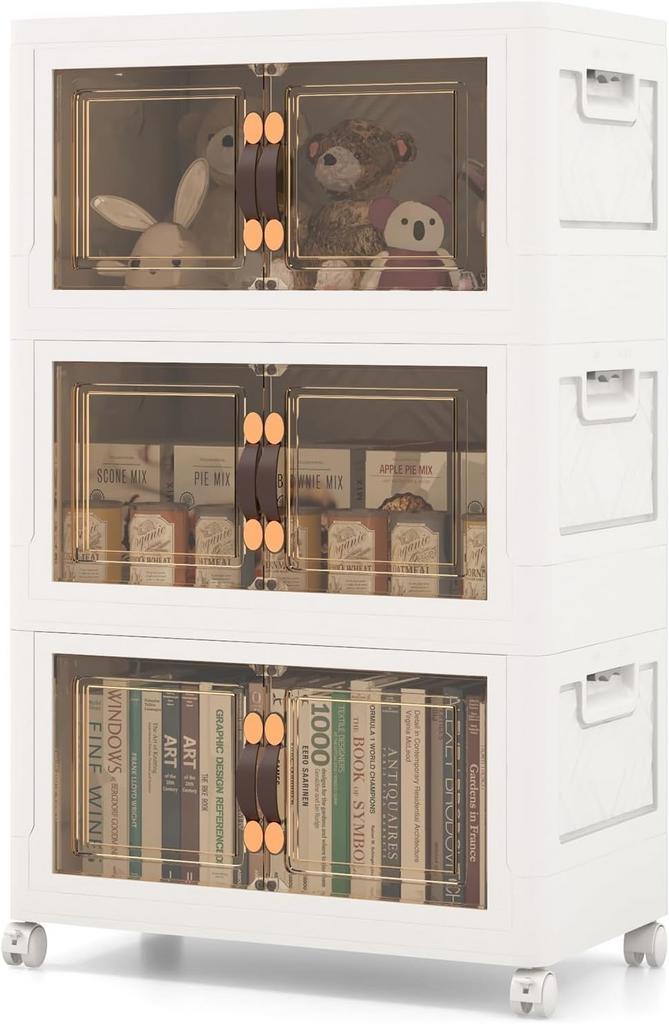 Opbergbox met deksel - Opbergdoos - 3x25L - Wit - COSTWAY, Huis en Inrichting, Woonaccessoires | Overige, Nieuw, Verzenden