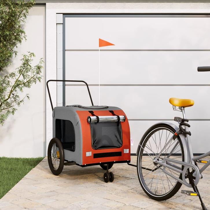 vidaXL Hondenfietstrailer oxford stof en ijzer oranje en, Dieren en Toebehoren, Overige Dieren-accessoires, Nieuw, Verzenden