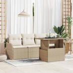 vidaXL Tuinbank Set met kussen 5 pcs Beige Poly rattan, Verzenden, Nieuw