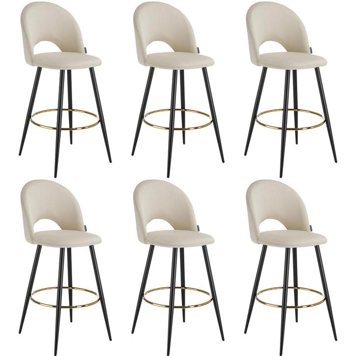 tectake Barkruk Sachel met rugleuning, fluweellook - crème/z, Huis en Inrichting, Barkrukken, Verzenden