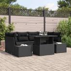 vidaXL Bankstel met kussen 7 pcs Zwart poly rattan, Verzenden, Nieuw