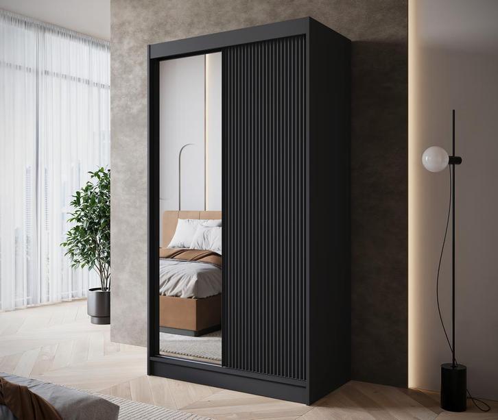 Kledingkast 120cm zwart Schuifdeuren - Met spiegel, Huis en Inrichting, Kasten | Overige, Nieuw, Verzenden