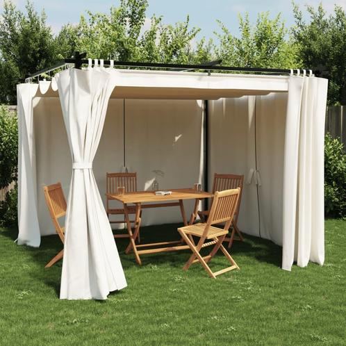 vidaXL Prieel met gordijnen 3x3 m staal crèmekleurig, Tuin en Terras, Partytenten, Nieuw, Verzenden