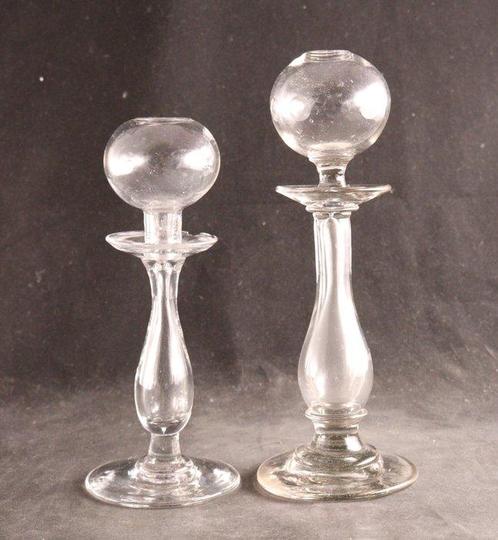 Paar Franse antieke Brodeuse - Lampe à huile (2) - Verre, Antiek en Kunst, Antiek | Overige Antiek