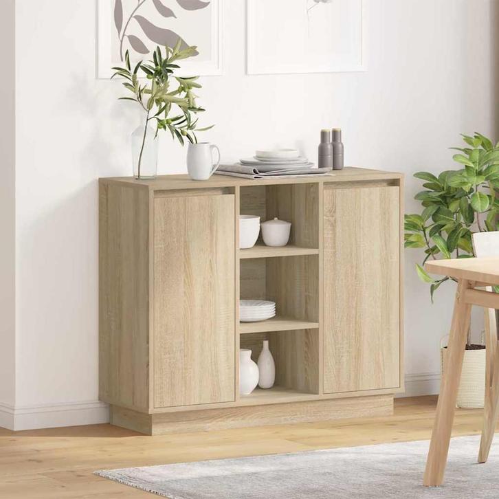 vidaXL Dressoir met plank Sonoma Eik 90 x 32 x 75 cm Bewerkt, Huis en Inrichting, Tafels | Kaptafels, Nieuw, Verzenden