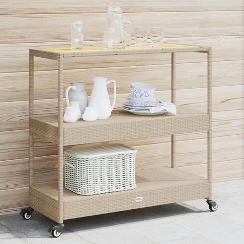 vidaXL Keukentrolley 3-laags poly rattan en massief, Huis en Inrichting, Keuken | Keukenbenodigdheden, Nieuw, Verzenden