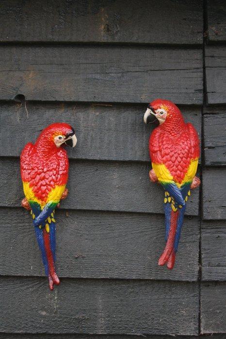 Sculpture, COUPLE RED PARROTS - 35 cm - Fonte, Antiek en Kunst, Curiosa en Brocante