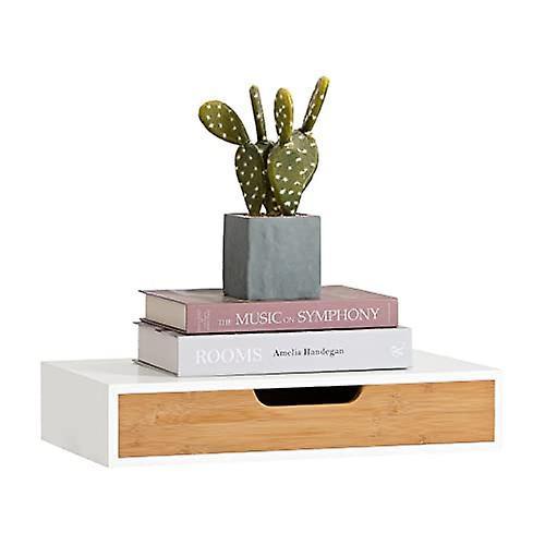 Tweedekans | SoBuy Zwevende Plank - Wandplank - Bamboe - Wit, Huis en Inrichting, Woonaccessoires | Wandplanken en Boekenplanken