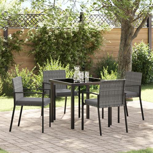 vidaXL 5-delige Tuinset Grijs Poly Rattan, Tuin en Terras, Tuinsets en Loungesets, Tuinset, Nieuw, Verzenden
