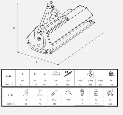 Kraffter Klepelmaaier compact 135 hamer-klepels, Zakelijke goederen, Landbouw | Werktuigen
