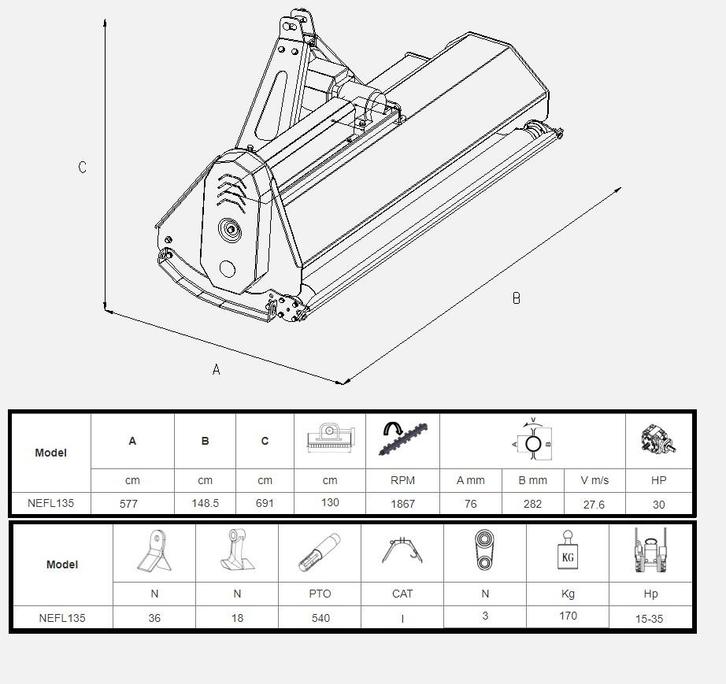 Kraffter Klepelmaaier compact 135 hamer-klepels, Zakelijke goederen, Landbouw | Werktuigen