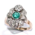 Bague - 14 carats Or jaune, Platine - 1.54ct. tw. Émeraude -, Handtassen en Accessoires, Nieuw
