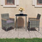 vidaXL 3-delige Bistroset poly rattan en gehard glas grijs, Tuin en Terras, Tuinsets en Loungesets, Verzenden, Nieuw