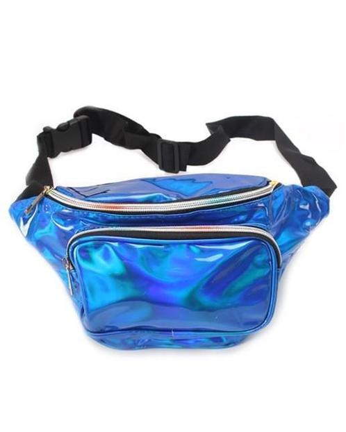 Blauwe Holografische Heuptas Fanny Pack Twee Vakken Zwarte B, Handtassen en Accessoires, Tassen | Damestassen, Blauw, Nieuw, Ophalen of Verzenden