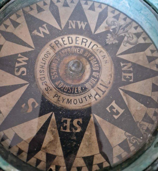 Scheepskompas - Messing, Glas, Hout - Fredericks, Antiek en Kunst, Curiosa en Brocante