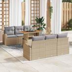vidaXL Tuinbank Set met opslag 7 pcs Beige Poly rattan, Verzenden