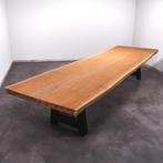 Boomstamtafel, Eettafel 440x130 massief hardhout, metaalpoot, Huis en Inrichting, Overige houtsoorten, Robuust Modern, 100 tot 150 cm