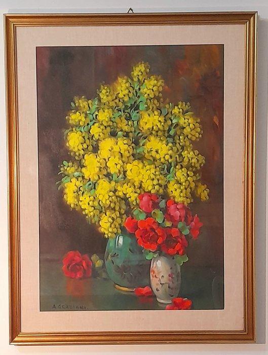 Alfio Paolo Graziani (1900-1981) - Mimose e Rose rosse., Antiek en Kunst, Kunst | Schilderijen | Modern