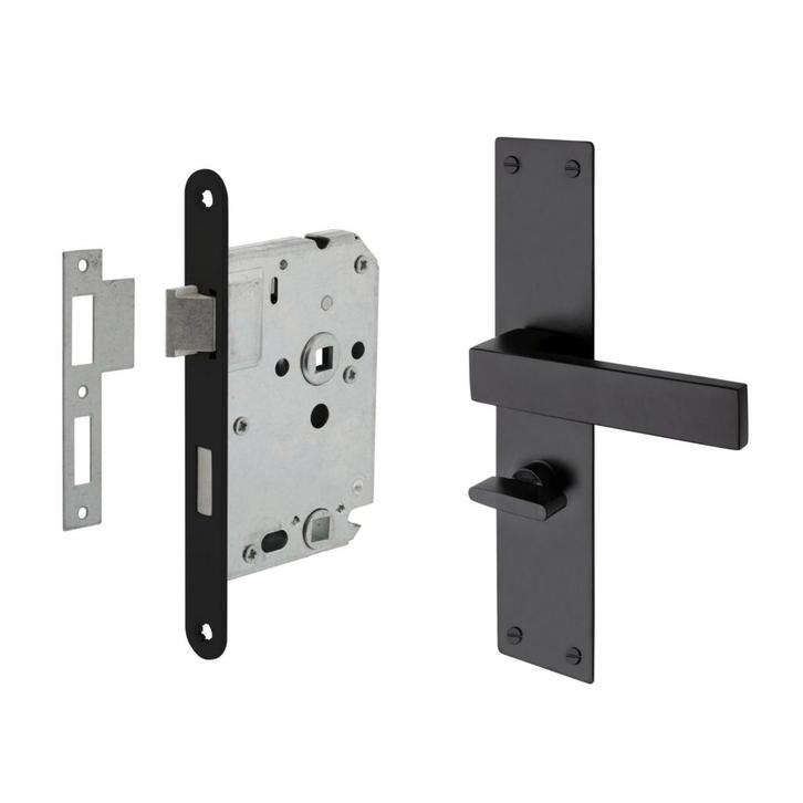 Deurbeslag set Nova op schild met toilet-/badkamer sluiti..., Doe-het-zelf en Bouw, Hang- en Sluitwerk, Klink of Kruk, Nieuw, IJzer