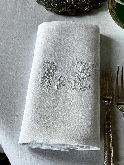 6 vroege 20e eeuw damast linnen servetten met initialen, Antiek en Kunst, Antiek | Tapijten, Tafelkleden en Textiel