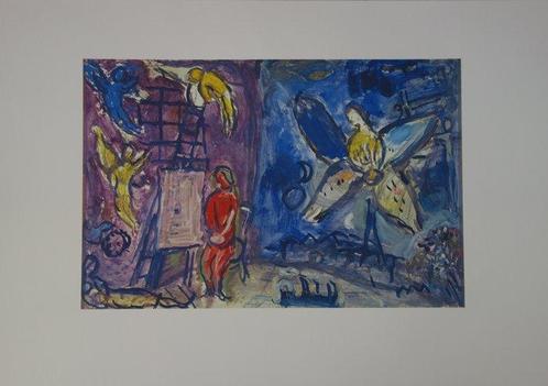 Marc Chagall (1887-1985) - Peintre, ange et tour Eiffel, Antiek en Kunst, Antiek | Overige Antiek