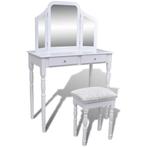 vidaXL Coiffeuse avec miroir et tabouret 2 tiroirs Blanc, Maison & Meubles, Tables | Coiffeuses, Neuf, Verzenden