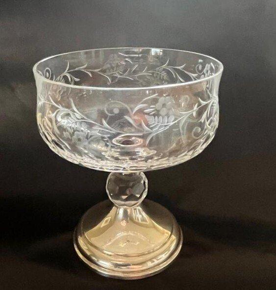 Kristallen bonbonschaaltje zilveren voet - Schaal -, Antiek en Kunst, Antiek | Zilver en Goud