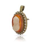 Broche Broche / pendentif en or 18 carats avec camée en, Handtassen en Accessoires, Antieke sieraden