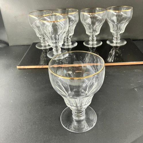 Wijnglas (6) - Kristal - Vintage Golden Bord, Antiek en Kunst, Antiek | Meubels | Tafels