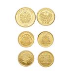 Wereld. 1990/2021 Kleine gouden herdenkingsmuntjes (6, Postzegels en Munten