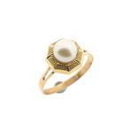 Vintage bicolor gouden ring met parel (vintage gouden ring), Handtassen en Accessoires, Ringen, Gebruikt, Overige kleuren, Ophalen of Verzenden