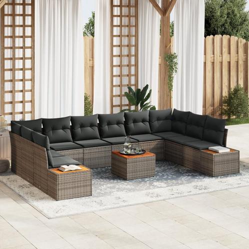 vidaXL 11-delige Tuinbank Set met Kussens - Grijs Poly, Tuin en Terras, Tuinsets en Loungesets, Nieuw, Verzenden