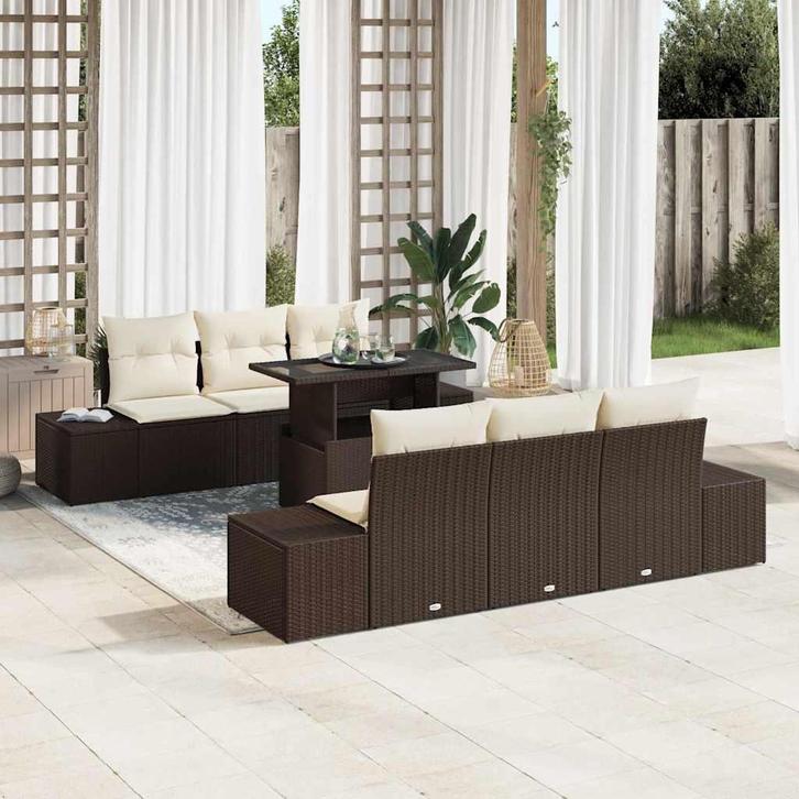 vidaXL Tuinbank Set met kussen 7 pcs Bruin en crème 100 x 55, Tuin en Terras, Tuinsets en Loungesets, Nieuw, Verzenden