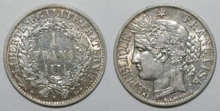 France Frankreich Km 822 1 Franc 1871 K Bordeaux Typ Cérès, Postzegels en Munten, Munten | Europa | Niet-Euromunten, België, Verzenden