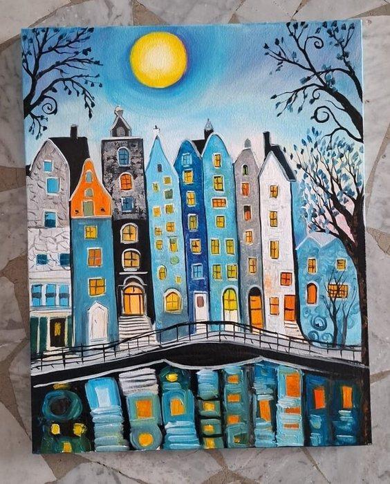 Michele Luna (1980) - Case al sorgere del sole, Antiek en Kunst, Kunst | Schilderijen | Klassiek